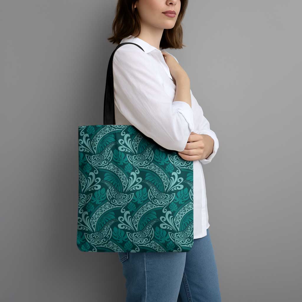 Teal Monstera Tote Bag Polynesian Tribal Pattern LT01 - Polynesian Pride