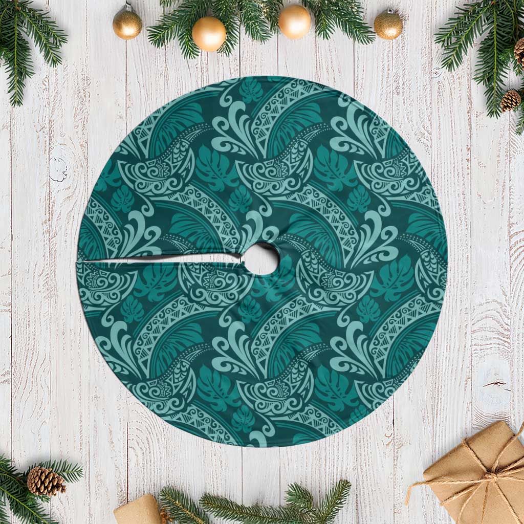 Teal Monstera Tree Skirt Polynesian Tribal Pattern LT01 Casual Teal - Polynesian Pride