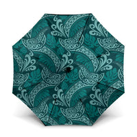Teal Monstera Umbrella Polynesian Tribal Pattern LT01 One Size Folded 11.42 inch Opened Diameter 37.4 inch Teal - Polynesian Pride