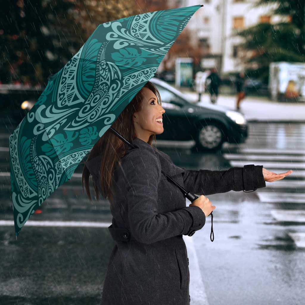 Teal Monstera Umbrella Polynesian Tribal Pattern LT01 - Polynesian Pride