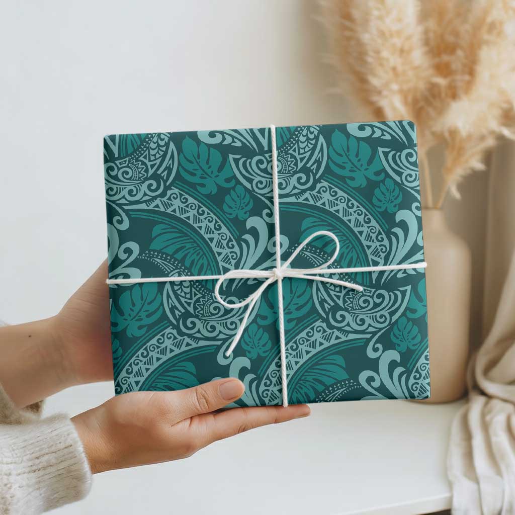 Teal Monstera Wrapping Paper Polynesian Tribal Pattern LT01 - Polynesian Pride