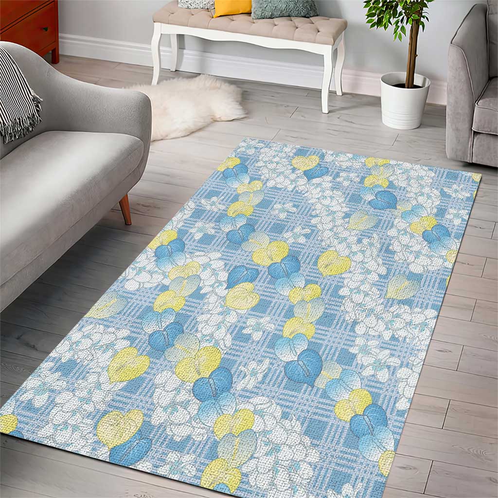 Anthurium Plumeria Lei Pastel Area Rug Blue Hawaiian Splendid Palaka LT01 - Polynesian Pride