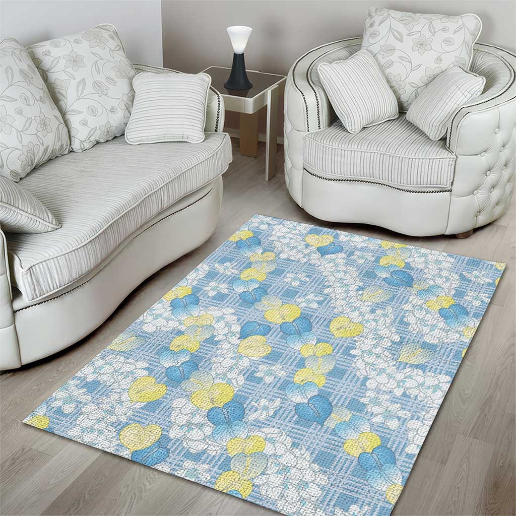 Anthurium Plumeria Lei Pastel Area Rug Blue Hawaiian Splendid Palaka LT01 - Polynesian Pride