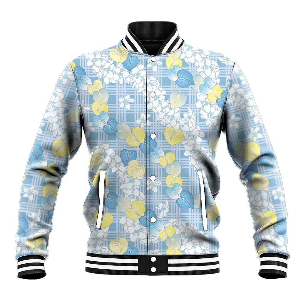 Anthurium Plumeria Lei Pastel Baseball Jacket Blue Hawaiian Splendid Palaka LT01 Unisex Blue - Polynesian Pride