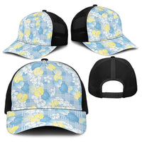 Anthurium Plumeria Lei Pastel Baseball Net Cap Blue Hawaiian Splendid Palaka LT01 - Polynesian Pride