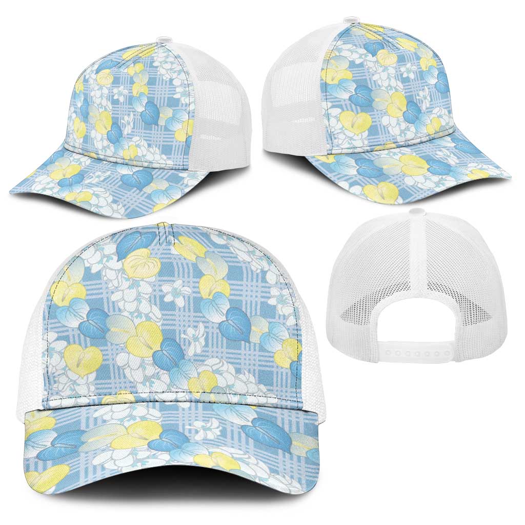 Anthurium Plumeria Lei Pastel Baseball Net Cap Blue Hawaiian Splendid Palaka LT01 - Polynesian Pride