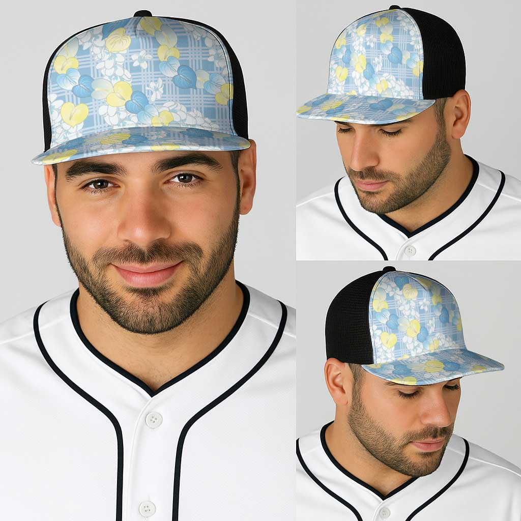 Anthurium Plumeria Lei Pastel Baseball Net Cap Blue Hawaiian Splendid Palaka LT01 - Polynesian Pride