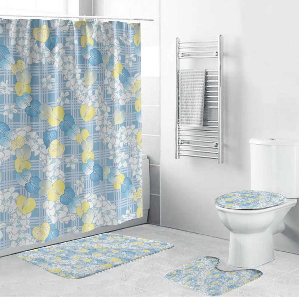 Anthurium Plumeria Lei Pastel Bathroom Set Blue Hawaiian Splendid Palaka LT01 Bathroom Set (4 pcs) Blue - Polynesian Pride