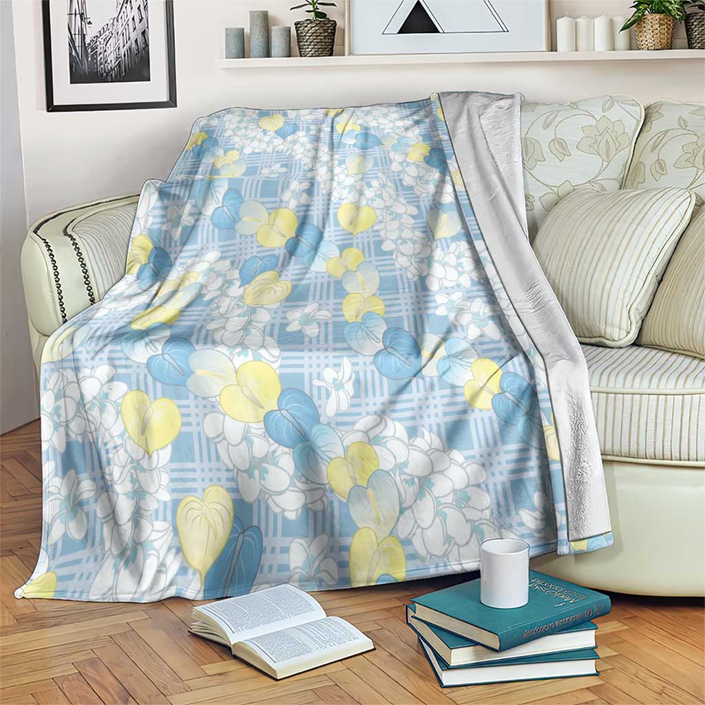 Anthurium Plumeria Lei Pastel Blanket Blue Hawaiian Splendid Palaka LT01 Blue - Polynesian Pride