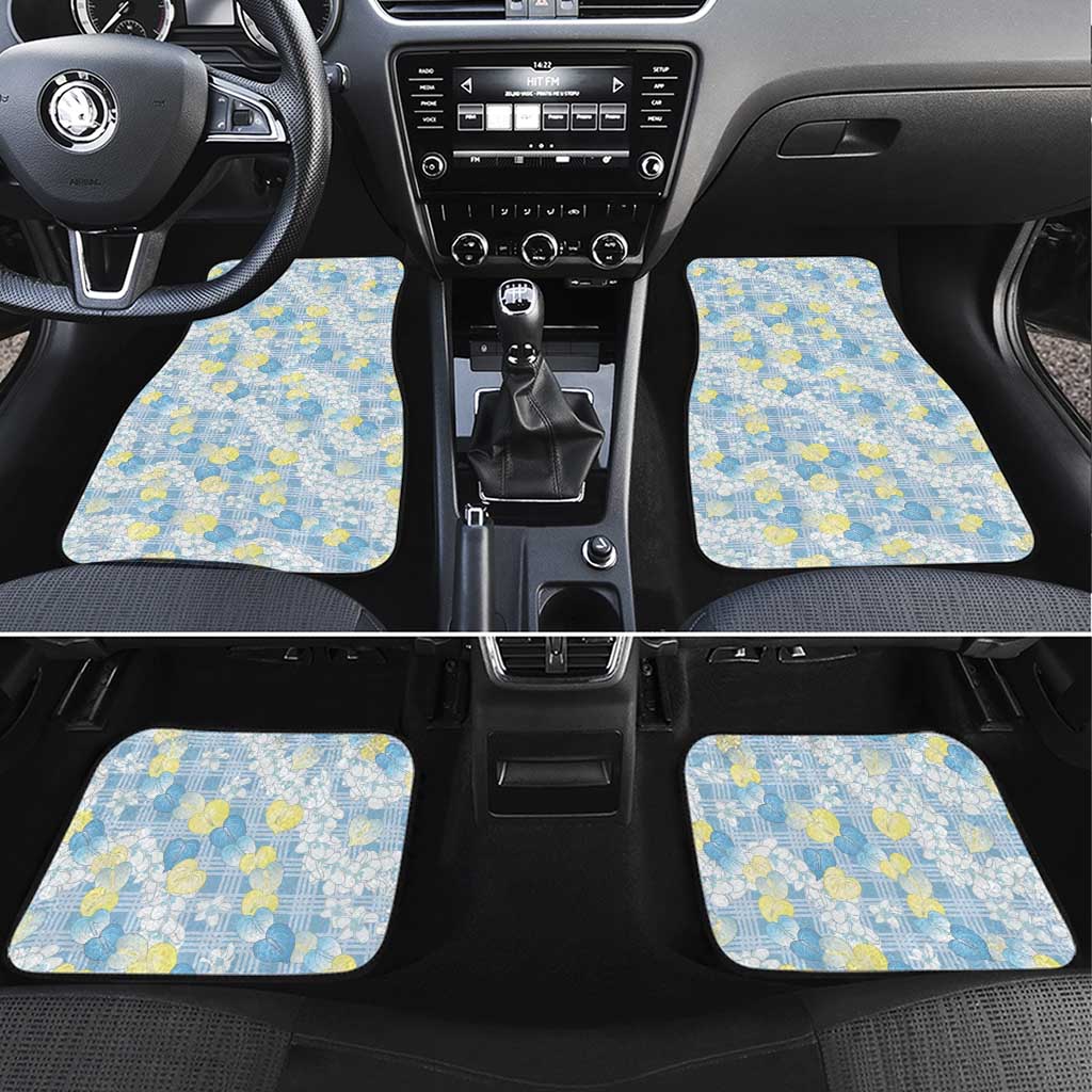 Anthurium Plumeria Lei Pastel Car Mats Blue Hawaiian Splendid Palaka LT01 Set 4pcs Blue - Polynesian Pride