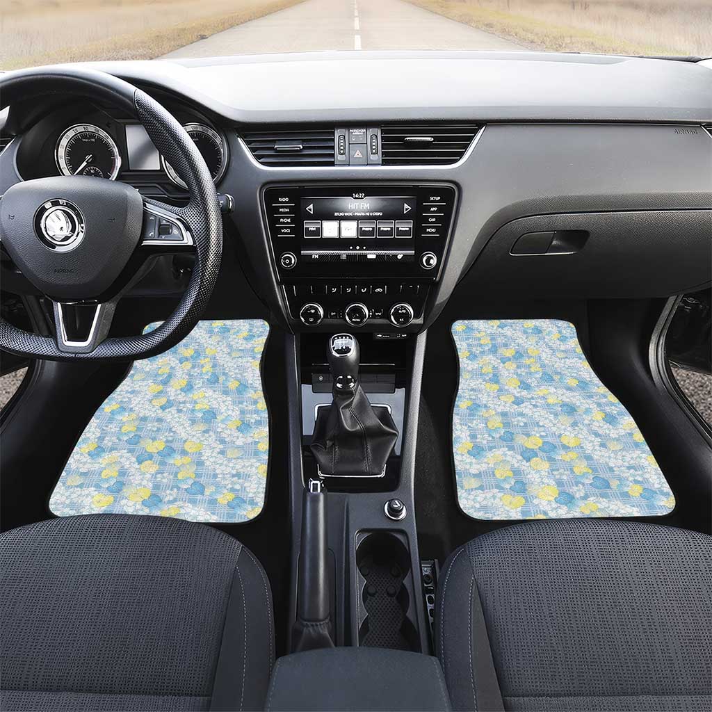 Anthurium Plumeria Lei Pastel Car Mats Blue Hawaiian Splendid Palaka LT01 Set 2pcs - Front Blue - Polynesian Pride