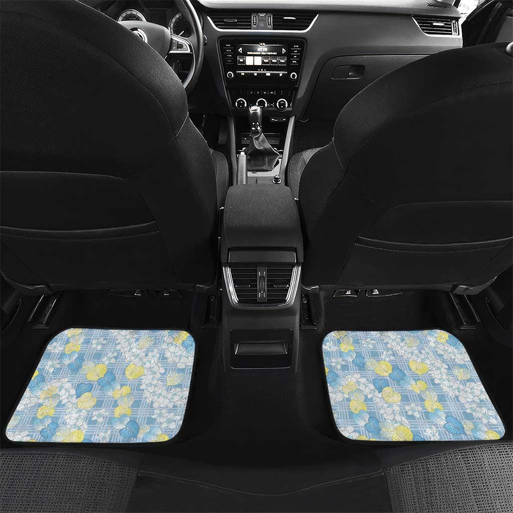 Anthurium Plumeria Lei Pastel Car Mats Blue Hawaiian Splendid Palaka LT01 Set 2pcs - Back Blue - Polynesian Pride