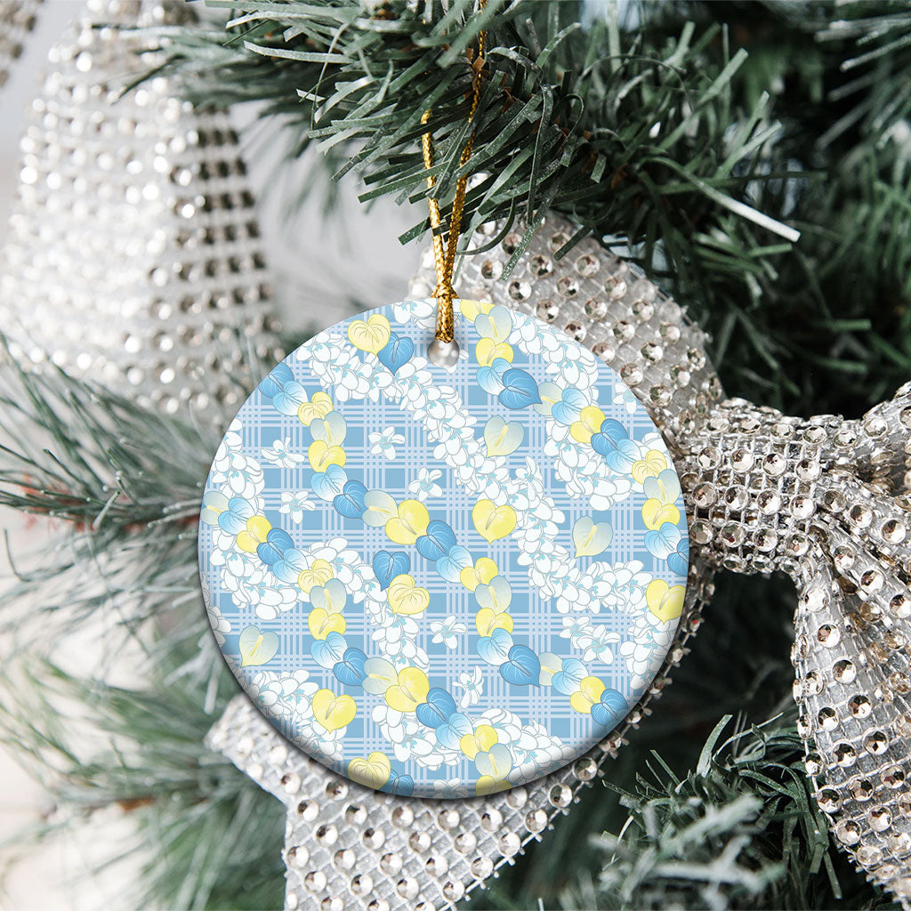 Anthurium Plumeria Lei Pastel Ceramic Ornament Blue Hawaiian Splendid Palaka LT01 - Polynesian Pride