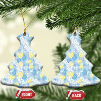 Anthurium Plumeria Lei Pastel Ceramic Ornament Blue Hawaiian Splendid Palaka LT01 Christmas Tree Blue - Polynesian Pride