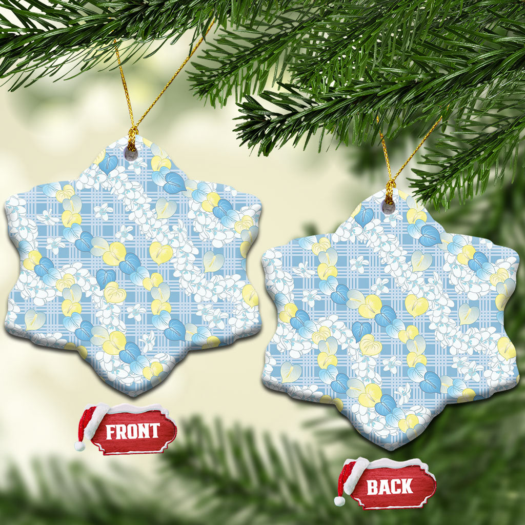 Anthurium Plumeria Lei Pastel Ceramic Ornament Blue Hawaiian Splendid Palaka LT01 Snow Flake Blue - Polynesian Pride
