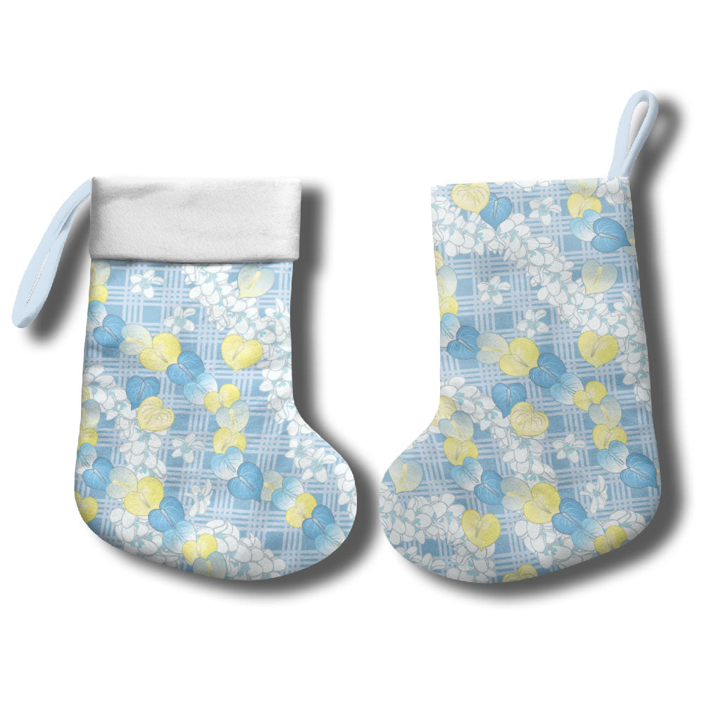Anthurium Plumeria Lei Pastel Christmas Stocking Blue Hawaiian Splendid Palaka LT01 - Polynesian Pride