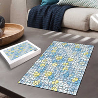 Anthurium Plumeria Lei Pastel Puzzle Blue Hawaiian Splendid Palaka LT01 - Polynesian Pride