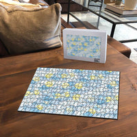Anthurium Plumeria Lei Pastel Puzzle Blue Hawaiian Splendid Palaka LT01 - Polynesian Pride