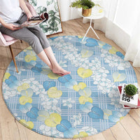Anthurium Plumeria Lei Pastel Round Carpet Blue Hawaiian Splendid Palaka LT01 - Polynesian Pride