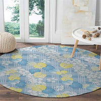 Anthurium Plumeria Lei Pastel Round Carpet Blue Hawaiian Splendid Palaka LT01 - Polynesian Pride