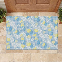 Anthurium Plumeria Lei Pastel Rubber Doormat Blue Hawaiian Splendid Palaka LT01 Blue - Polynesian Pride