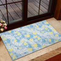 Anthurium Plumeria Lei Pastel Rubber Doormat Blue Hawaiian Splendid Palaka LT01 - Polynesian Pride