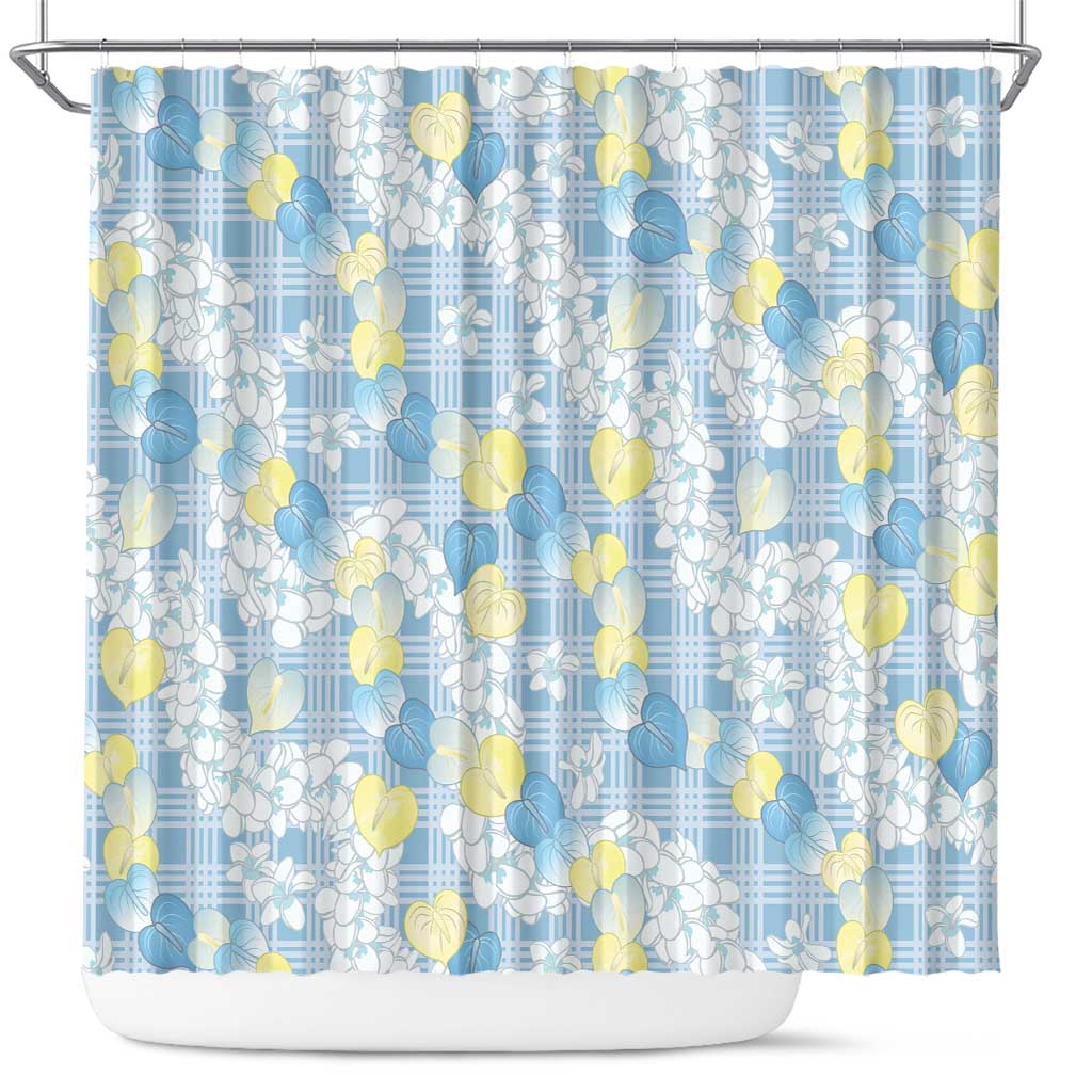 Anthurium Plumeria Lei Pastel Shower Curtain Blue Hawaiian Splendid Palaka LT01 Blue - Polynesian Pride