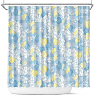 Anthurium Plumeria Lei Pastel Shower Curtain Blue Hawaiian Splendid Palaka LT01 Blue - Polynesian Pride