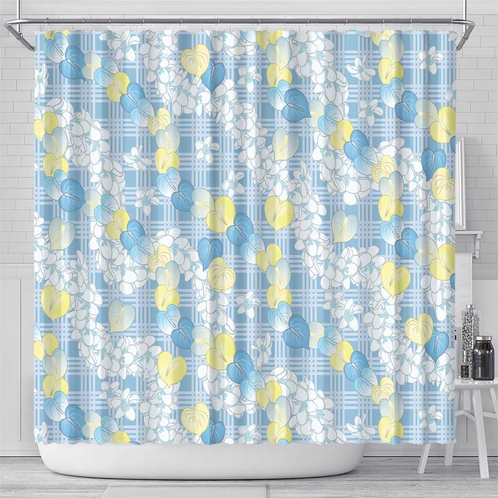 Anthurium Plumeria Lei Pastel Shower Curtain Blue Hawaiian Splendid Palaka LT01 - Polynesian Pride