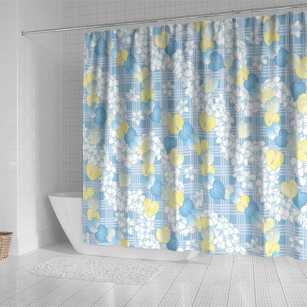 Anthurium Plumeria Lei Pastel Shower Curtain Blue Hawaiian Splendid Palaka LT01 - Polynesian Pride