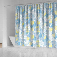 Anthurium Plumeria Lei Pastel Shower Curtain Blue Hawaiian Splendid Palaka LT01 - Polynesian Pride