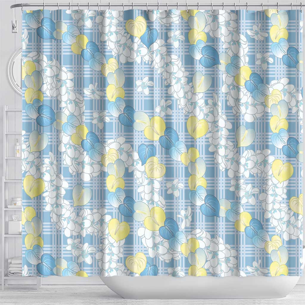 Anthurium Plumeria Lei Pastel Shower Curtain Blue Hawaiian Splendid Palaka LT01 - Polynesian Pride