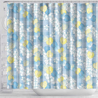Anthurium Plumeria Lei Pastel Shower Curtain Blue Hawaiian Splendid Palaka LT01 - Polynesian Pride