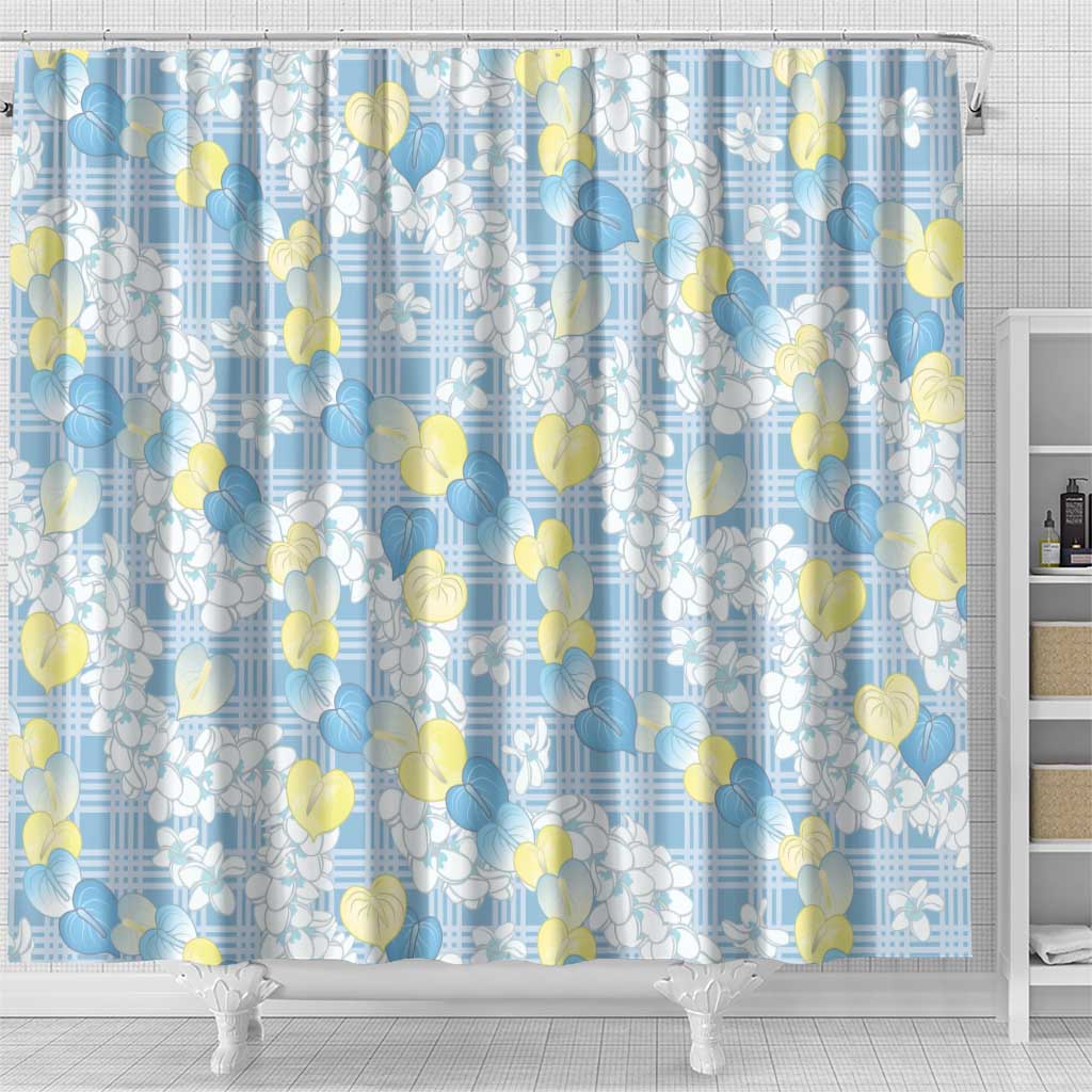 Anthurium Plumeria Lei Pastel Shower Curtain Blue Hawaiian Splendid Palaka LT01 - Polynesian Pride