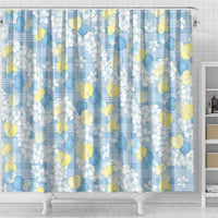 Anthurium Plumeria Lei Pastel Shower Curtain Blue Hawaiian Splendid Palaka LT01 - Polynesian Pride