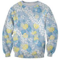 Anthurium Plumeria Lei Pastel Sweatshirt Blue Hawaiian Splendid Palaka LT01 Unisex Blue - Polynesian Pride