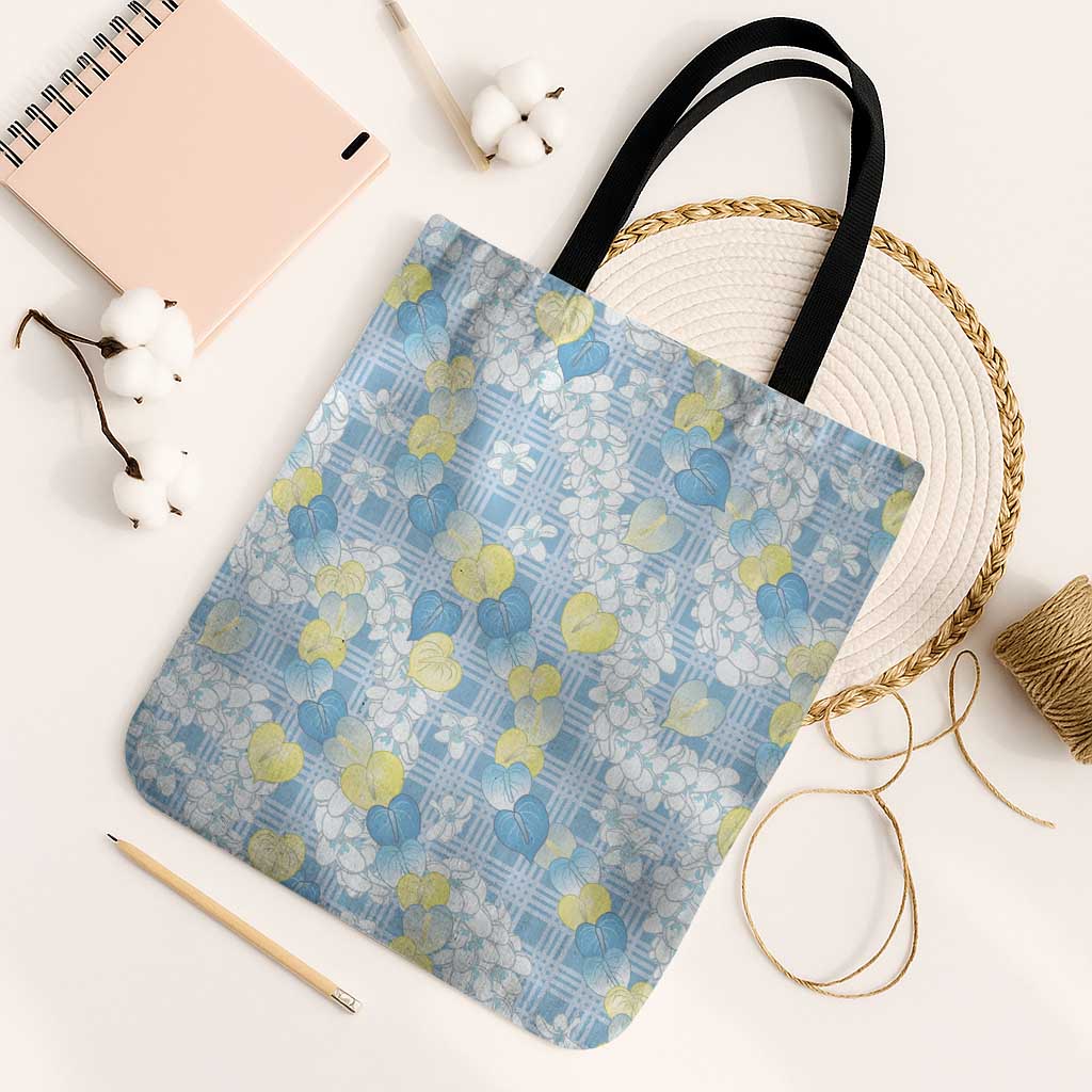 Anthurium Plumeria Lei Pastel Tote Bag Blue Hawaiian Splendid Palaka LT01 Black Strap One Size Blue - Polynesian Pride