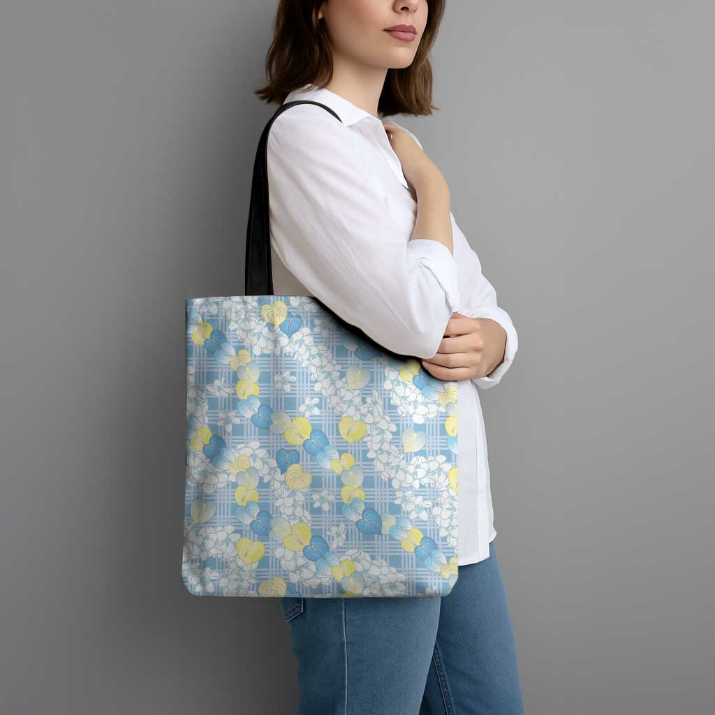 Anthurium Plumeria Lei Pastel Tote Bag Blue Hawaiian Splendid Palaka LT01 - Polynesian Pride