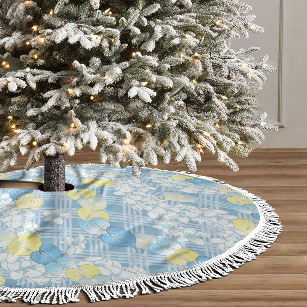 Anthurium Plumeria Lei Pastel Tree Skirt Blue Hawaiian Splendid Palaka LT01 - Polynesian Pride