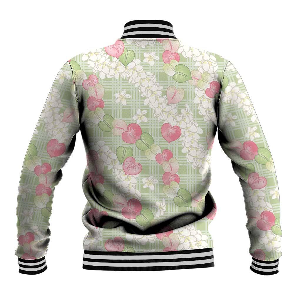 Anthurium Plumeria Lei Pastel Baseball Jacket Green Hawaiian Splendid Palaka LT01 - Polynesian Pride