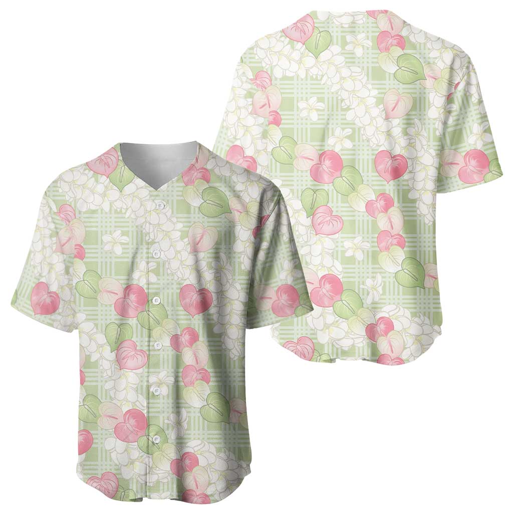 Anthurium Plumeria Lei Pastel Baseball Jersey Green Hawaiian Splendid Palaka LT01 - Polynesian Pride