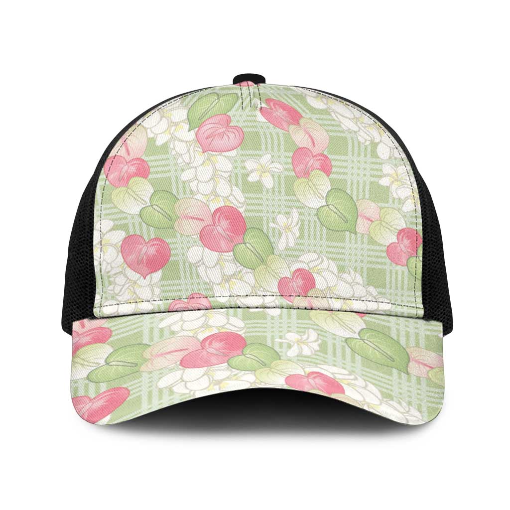 Anthurium Plumeria Lei Pastel Baseball Net Cap Green Hawaiian Splendid Palaka LT01 One Size Black Green - Polynesian Pride