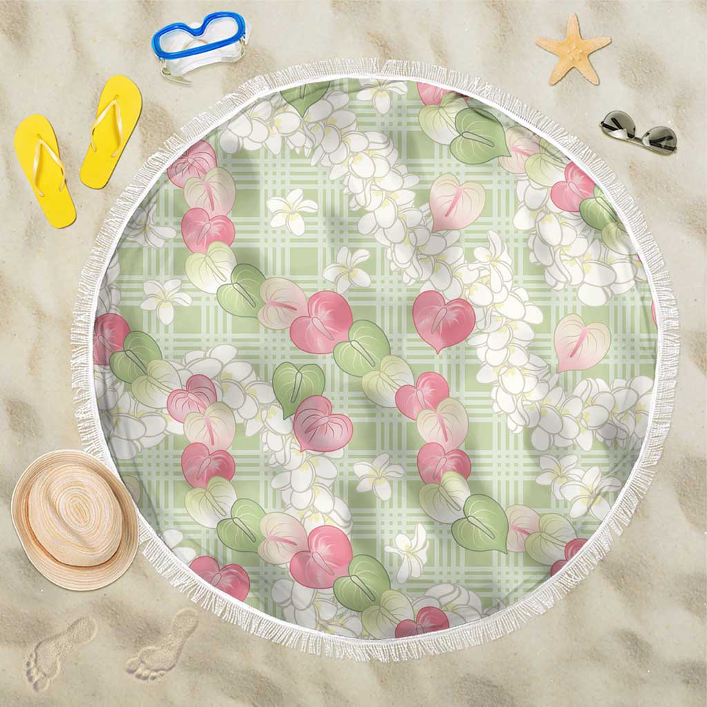 Anthurium Plumeria Lei Pastel Beach Blanket Green Hawaiian Splendid Palaka LT01 One Size 150cm Green - Polynesian Pride