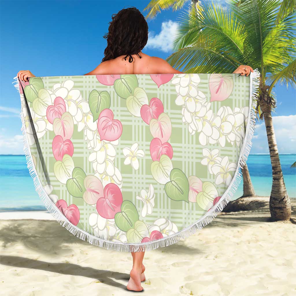 Anthurium Plumeria Lei Pastel Beach Blanket Green Hawaiian Splendid Palaka LT01 - Polynesian Pride
