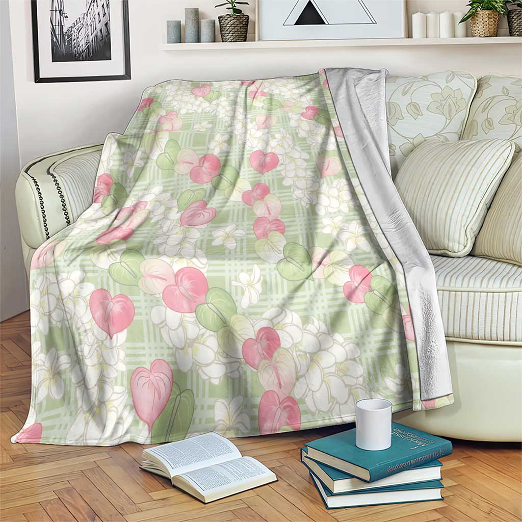 Anthurium Plumeria Lei Pastel Blanket Green Hawaiian Splendid Palaka LT01 Green - Polynesian Pride