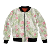 Anthurium Plumeria Lei Pastel Bomber Jacket Green Hawaiian Splendid Palaka LT01 Unisex Green - Polynesian Pride