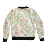 Anthurium Plumeria Lei Pastel Bomber Jacket Green Hawaiian Splendid Palaka LT01 - Polynesian Pride