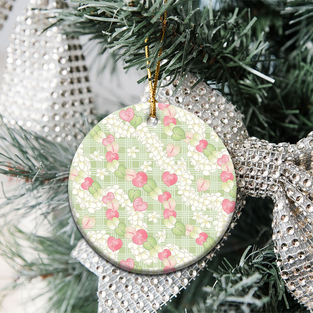 Anthurium Plumeria Lei Pastel Ceramic Ornament Green Hawaiian Splendid Palaka LT01 - Polynesian Pride