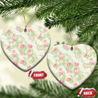 Anthurium Plumeria Lei Pastel Ceramic Ornament Green Hawaiian Splendid Palaka LT01 Heart Green - Polynesian Pride