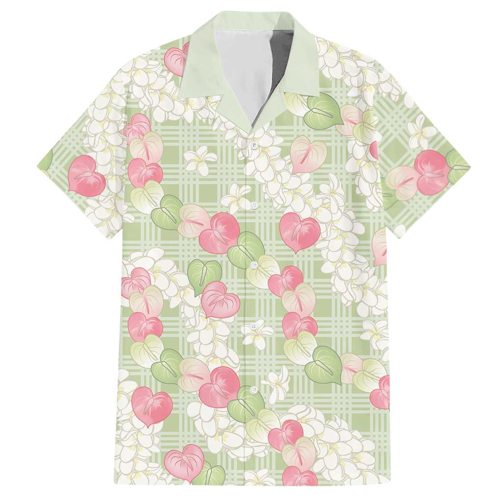Anthurium Plumeria Lei Pastel Hawaiian Shirt Green Hawaiian Splendid Palaka LT01 Green - Polynesian Pride